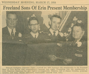 Sons of Erin Award 1954