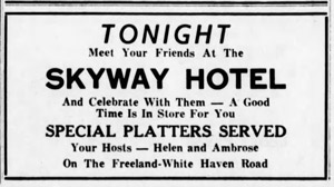 Skyway Hotel, 1954 ad