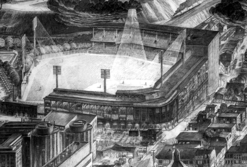 View of Forbes Field on a game night