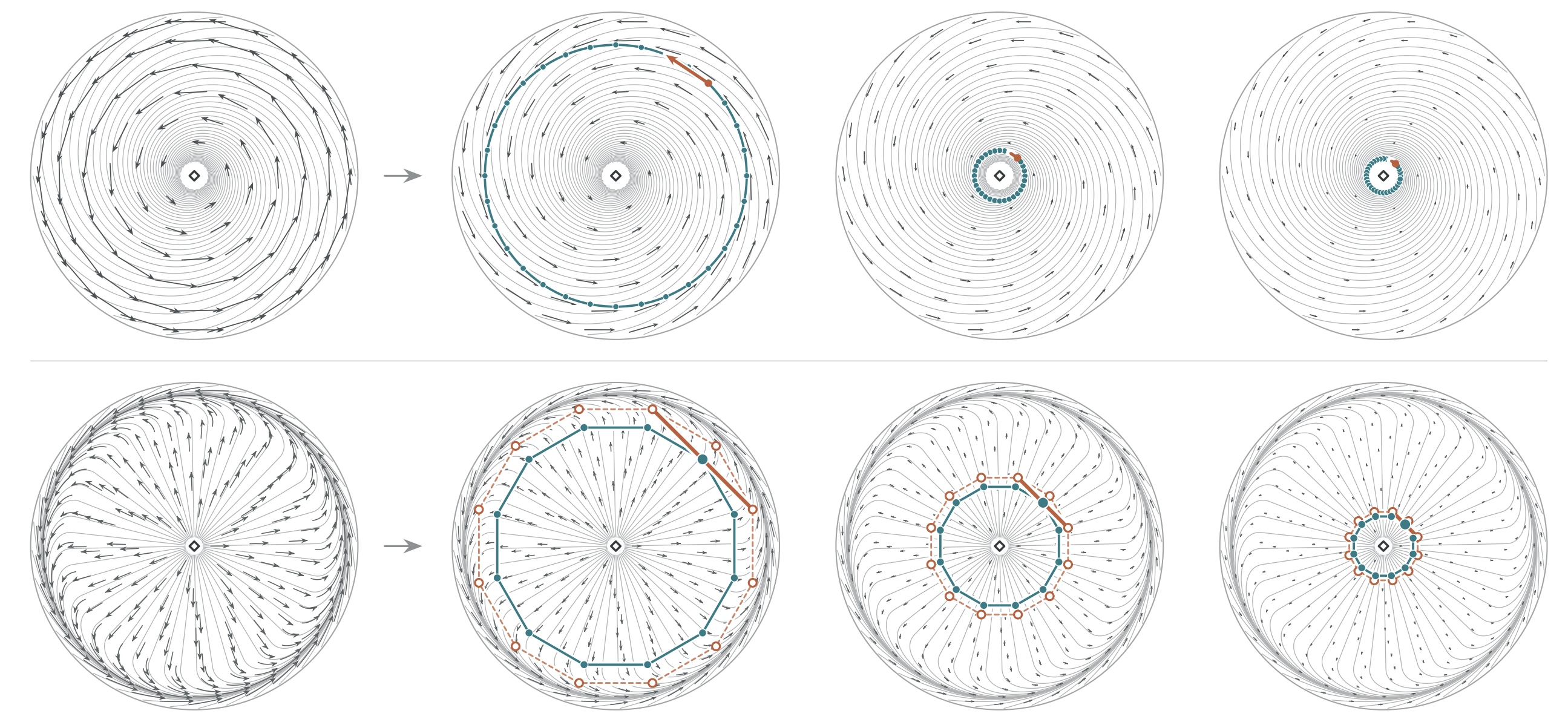 Fixed sets illustrated under two vector fields