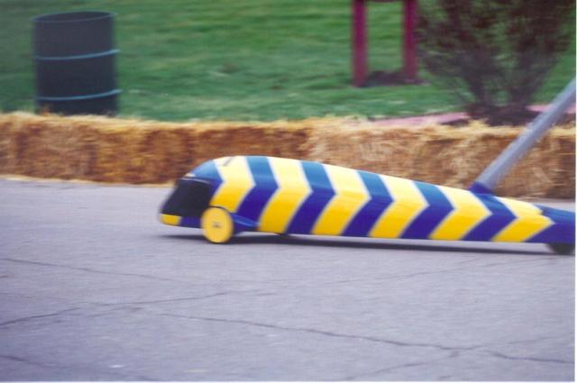 blue and yellow striped buggy