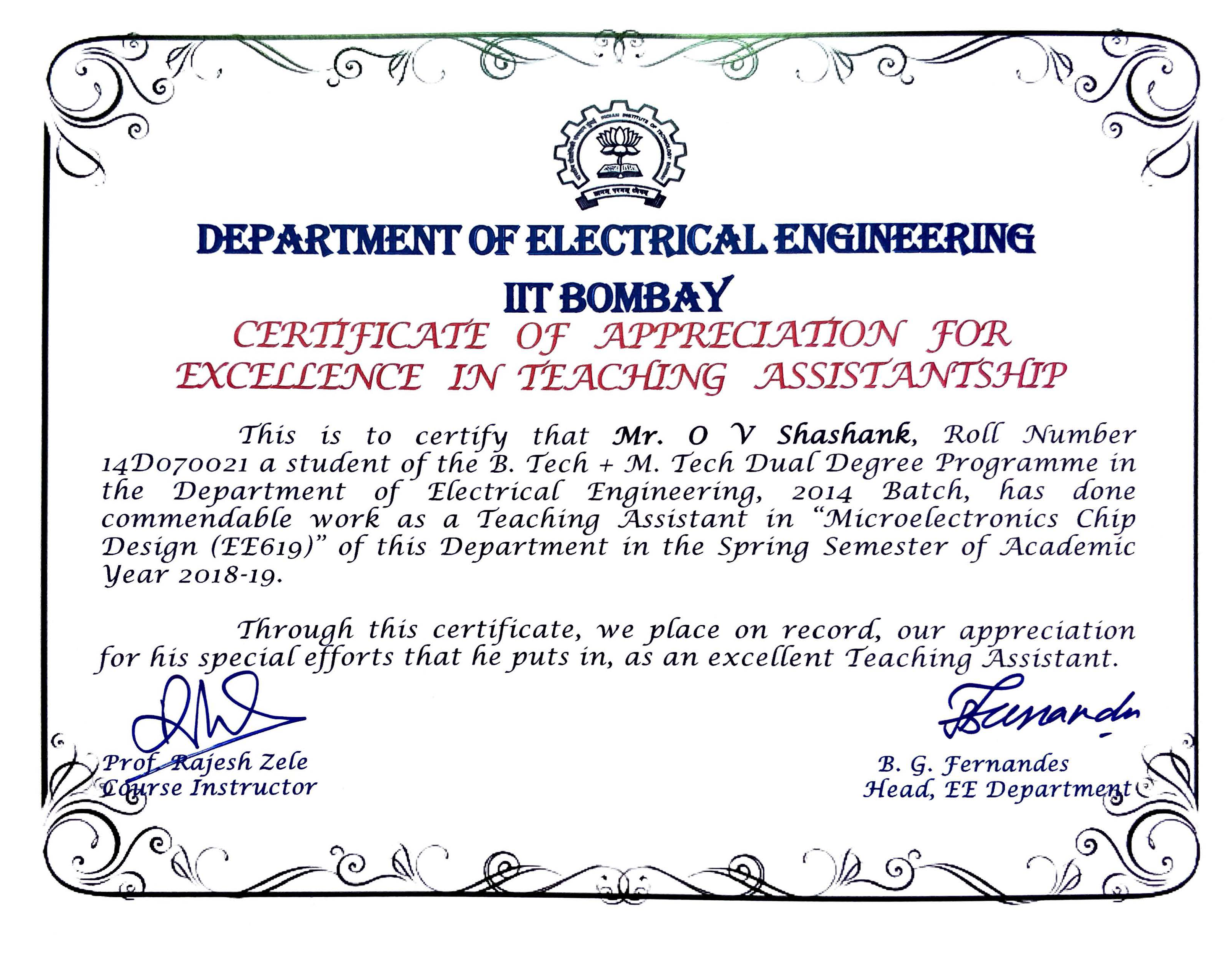 Excellence in TA Certificate (RF)