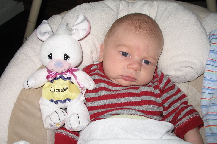 IMG_1275.JPG - Despite the expression, Alexander loves his rabbit (thank you Aunt Frances).